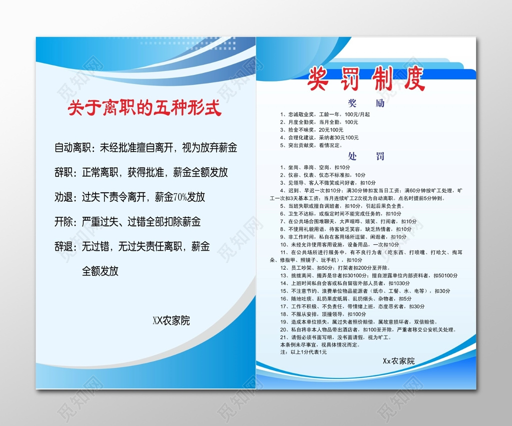 农家院奖罚制度离职制度农家院制度