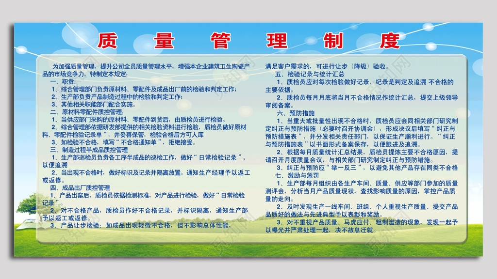 公司车间质量管理制度牌