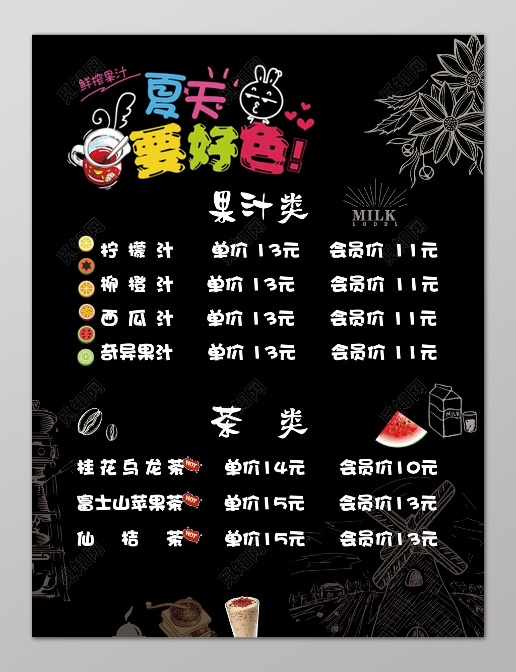 鲜榨果汁价目表