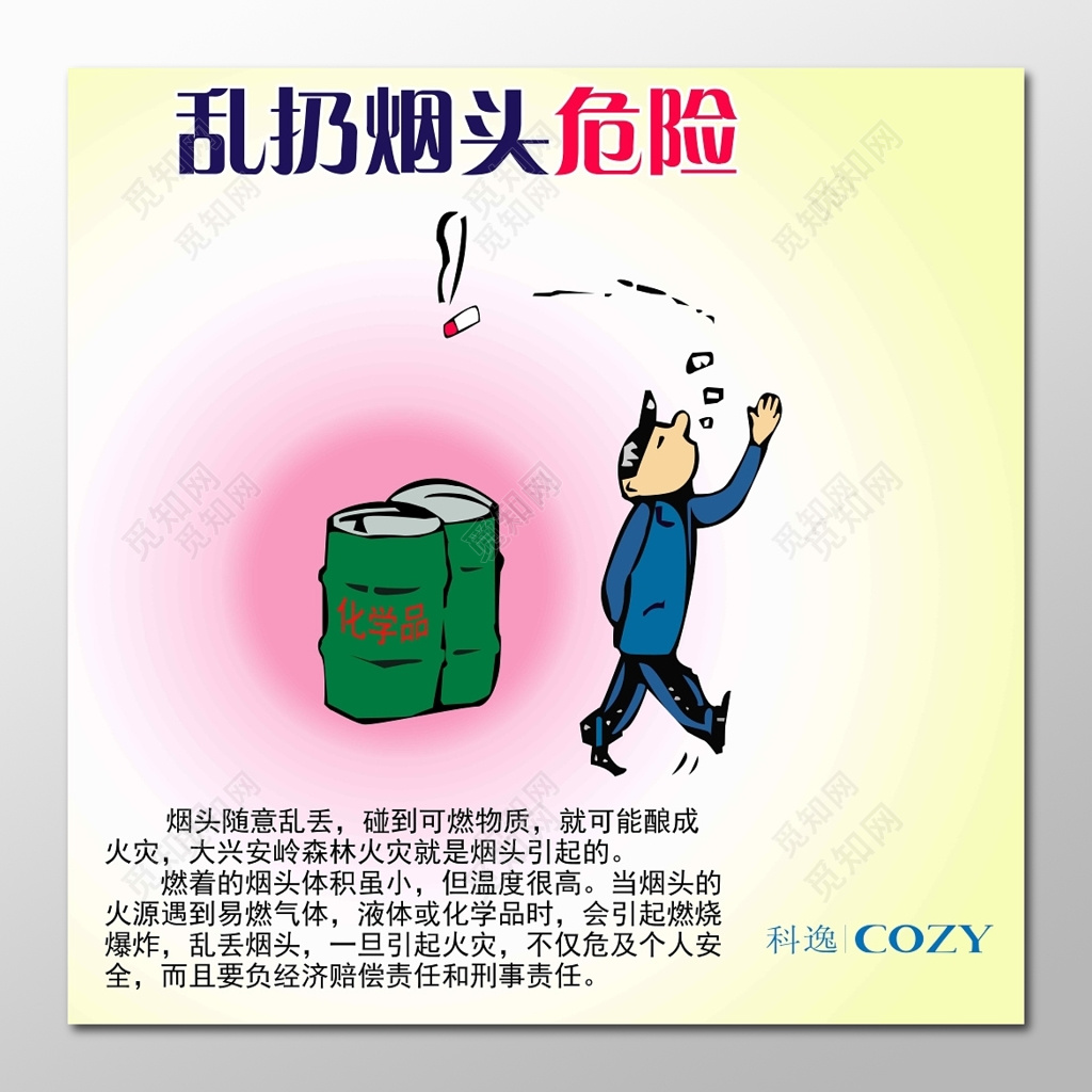 安全生产乱扔烟头危险卡通宣传牌