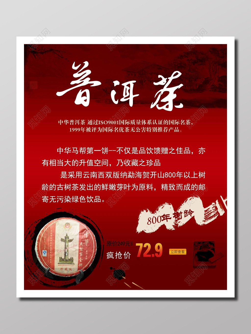 茶叶普洱茶茶品宣传红色庄重鲜明普洱茶中华马帮绿色饮品宣传单