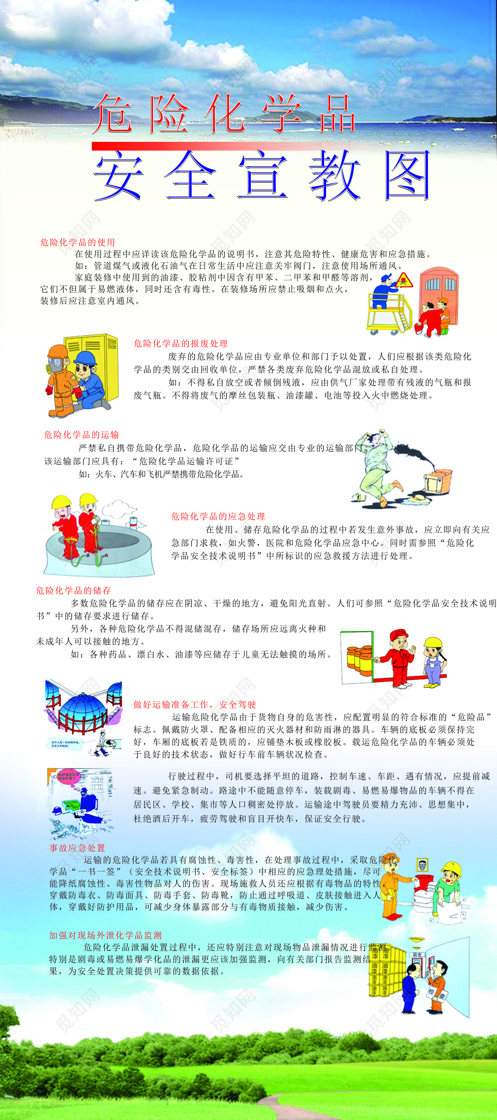 危险化学品使用报废处理运输应急处理安全宣教图
