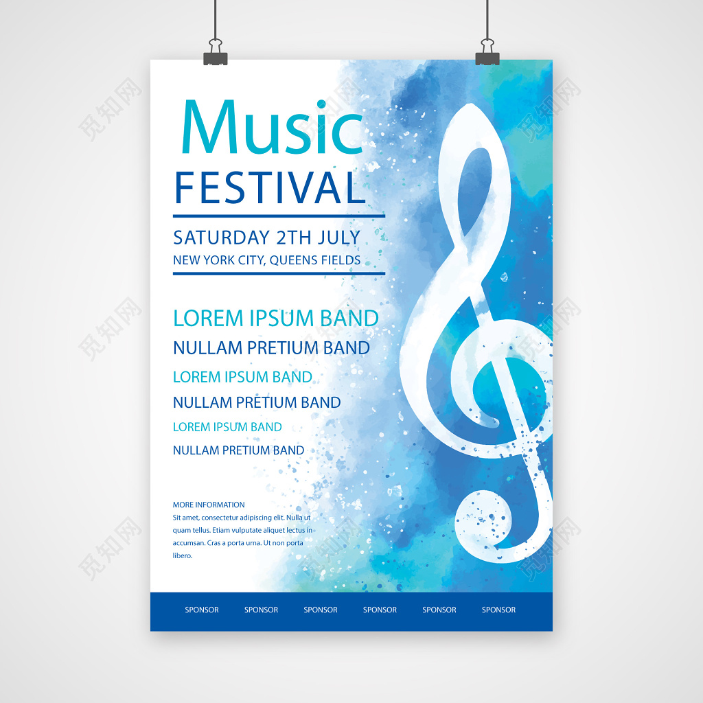 蓝白色高雅国际音乐节海报