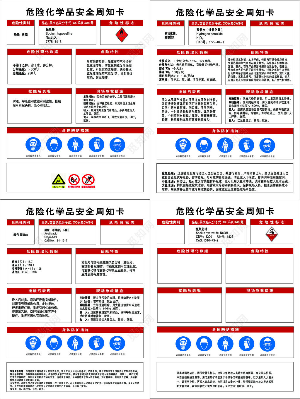 危险化学品氢氧化钠双氧水醋酸过氧化氢安全周知卡