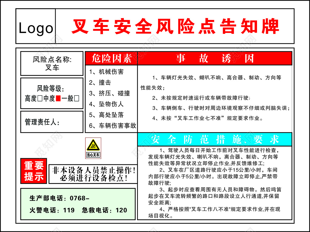 建筑施工工地叉车安全风险点告知牌