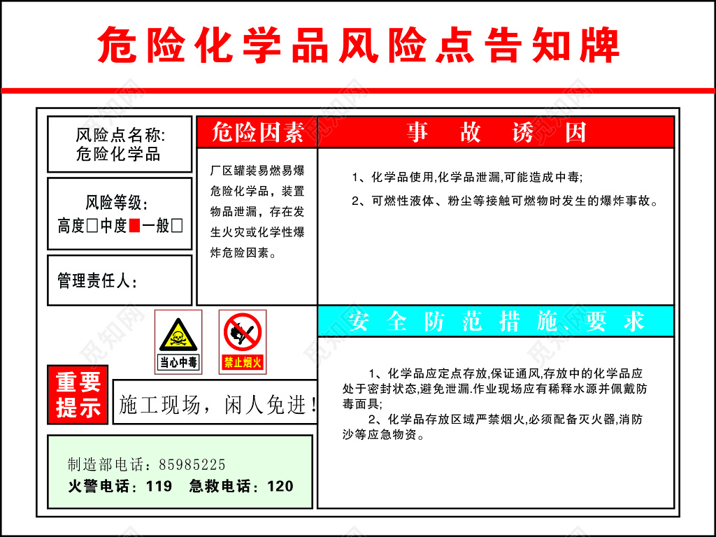 危险化学品风险点安全防范措施要求诱因告知牌