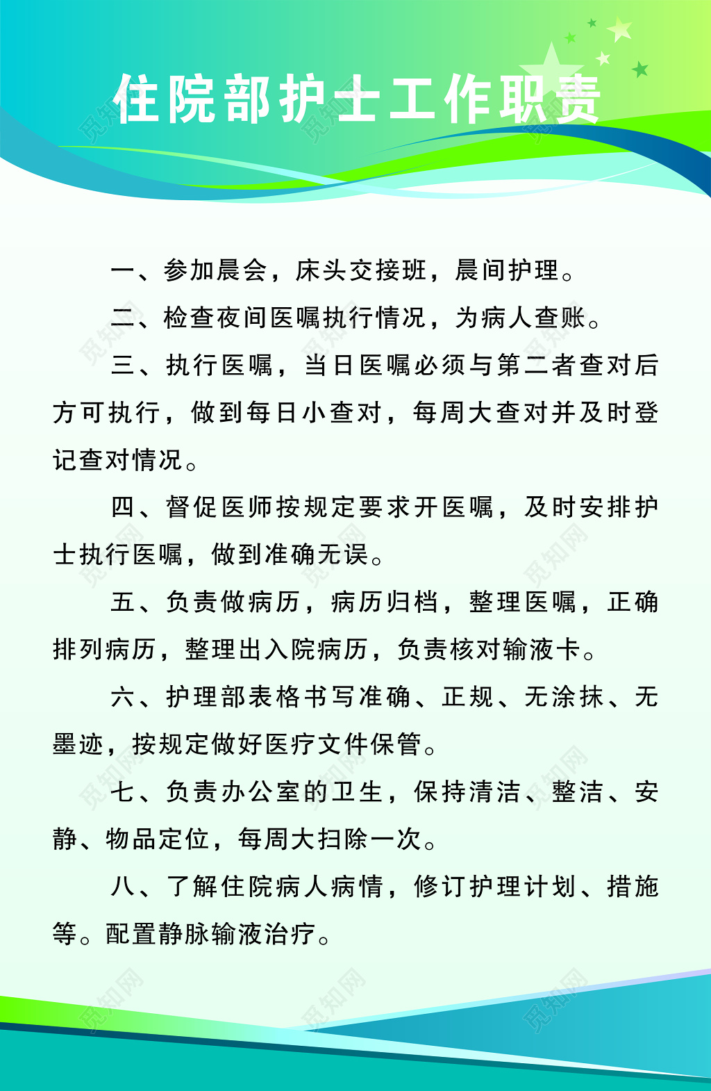 住院部护士工作职责制度牌