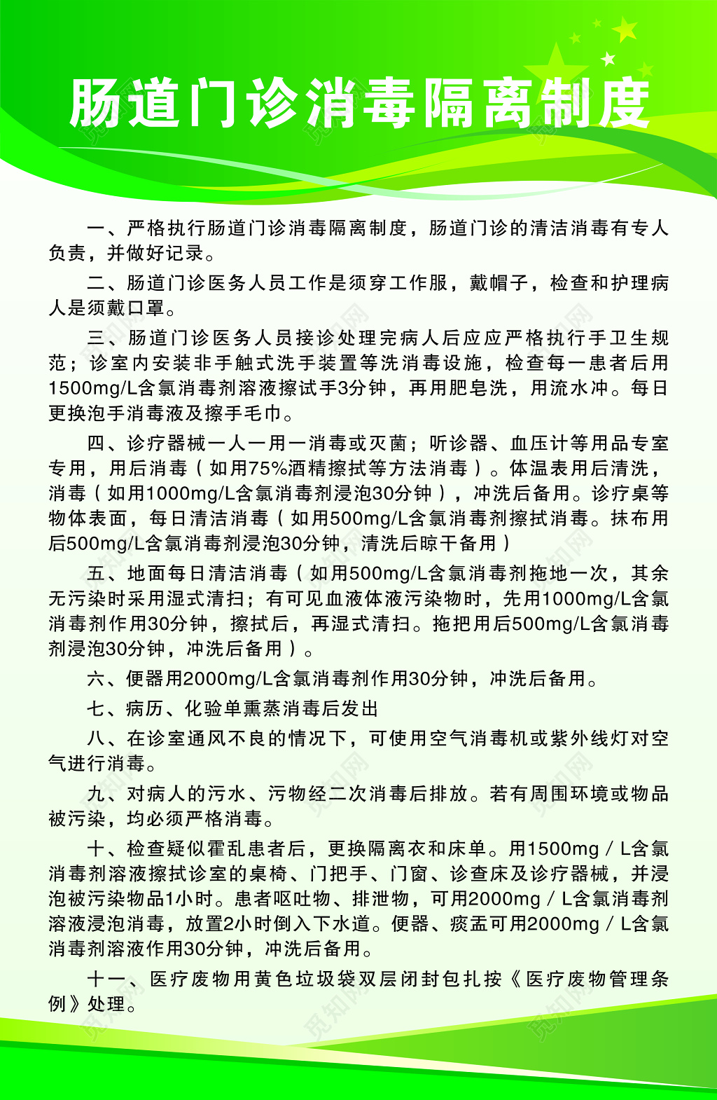 肠道门诊消毒隔离制度牌