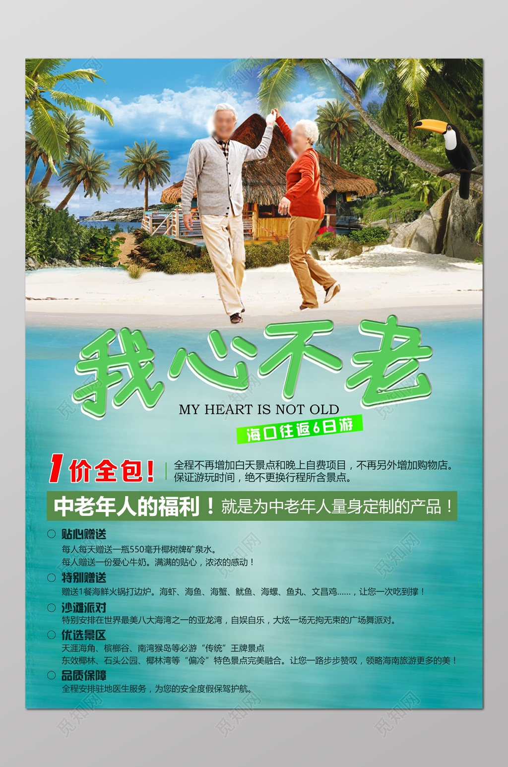 我心不老老年海南旅游广告海报设计