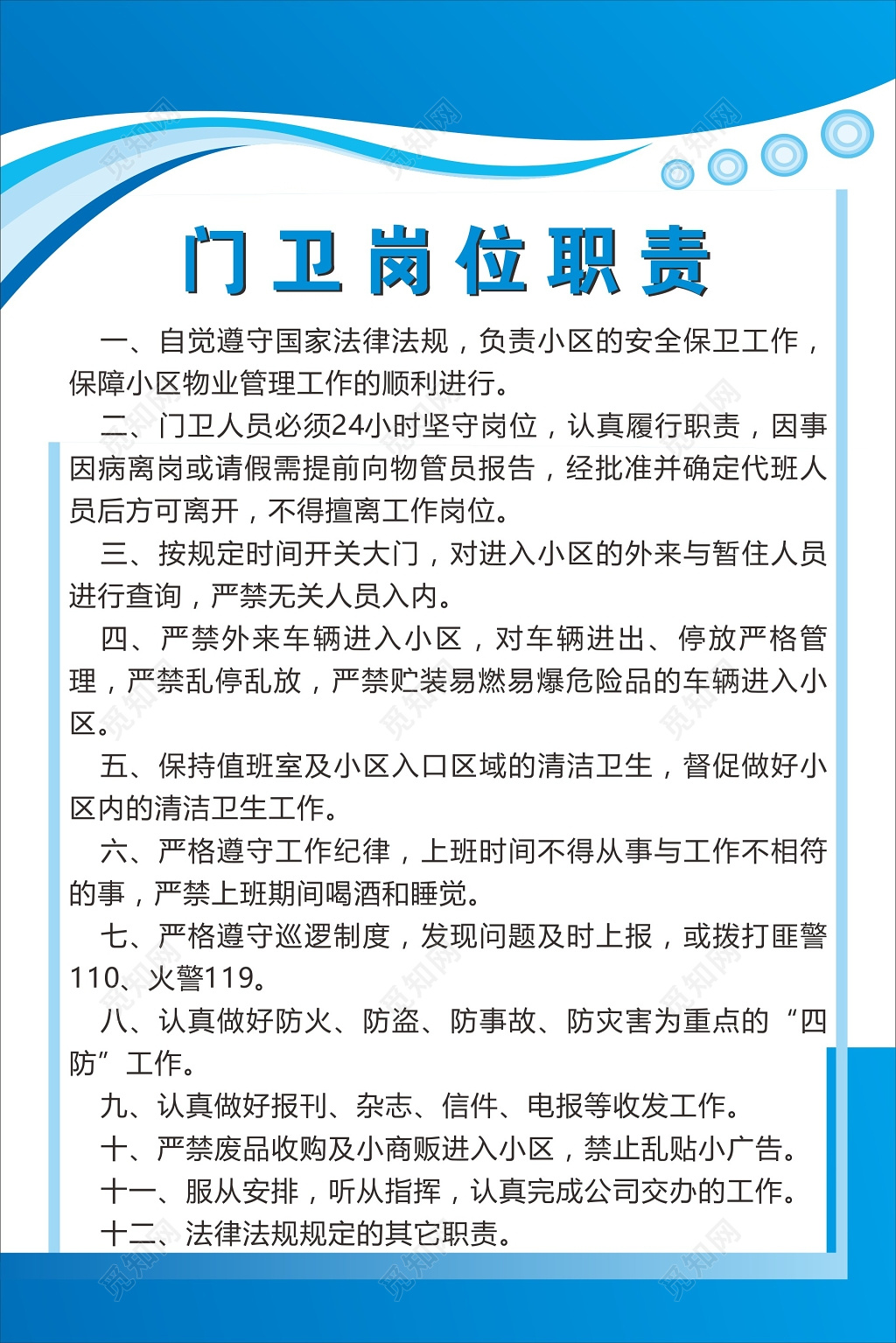 简约线条门卫岗位职责海报