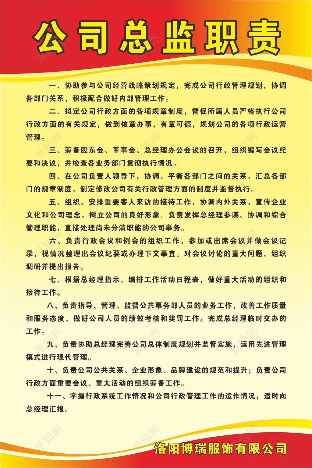 企业公司部门员工岗位职责海报