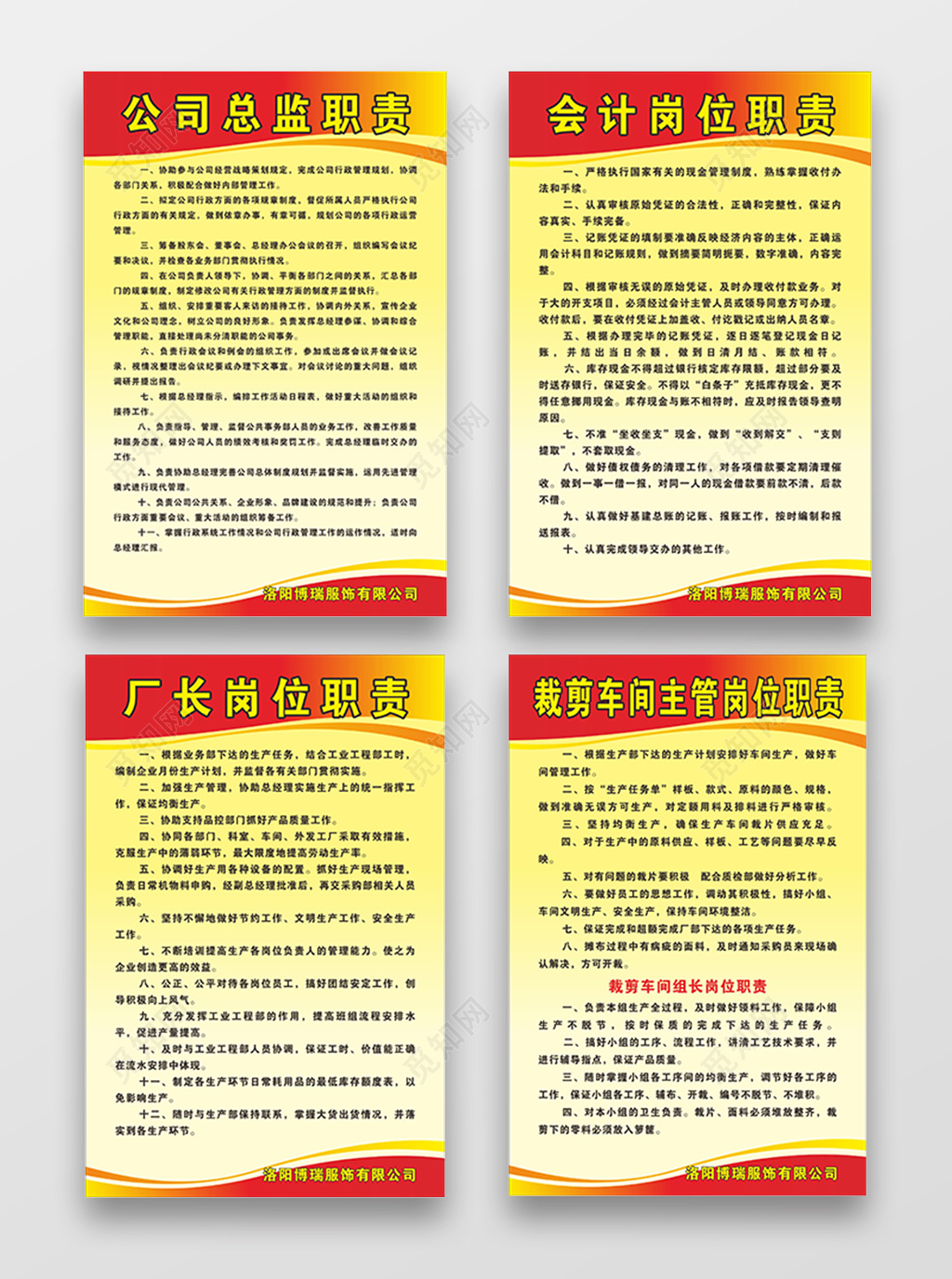 企业公司部门员工岗位职责海报