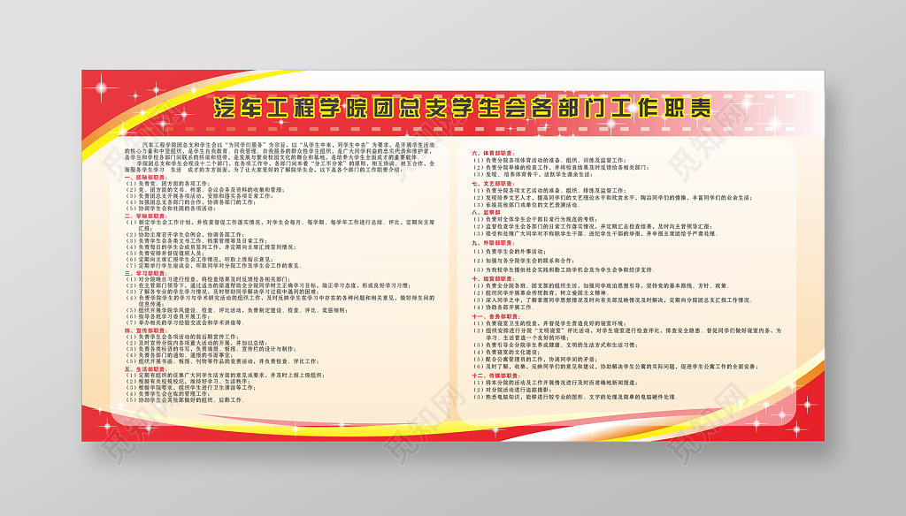 汽车工程学院团总支学生会各部门工作职责海报