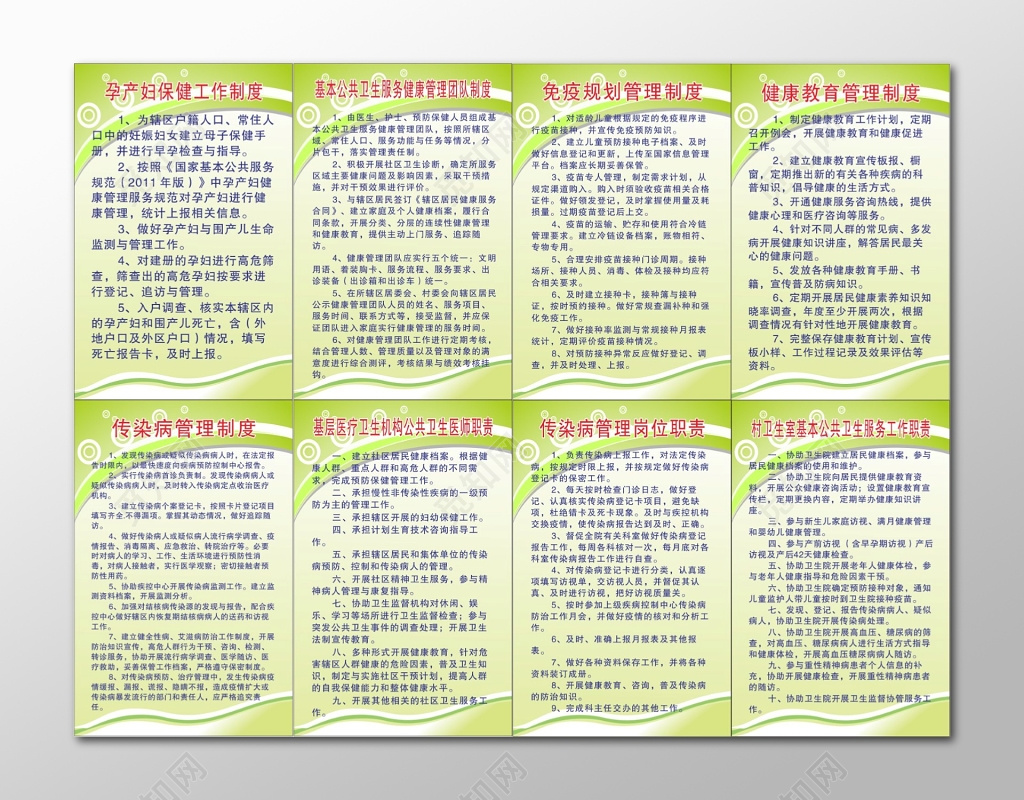 公共卫生服务部岗位制度与职责绿色背景制度牌
