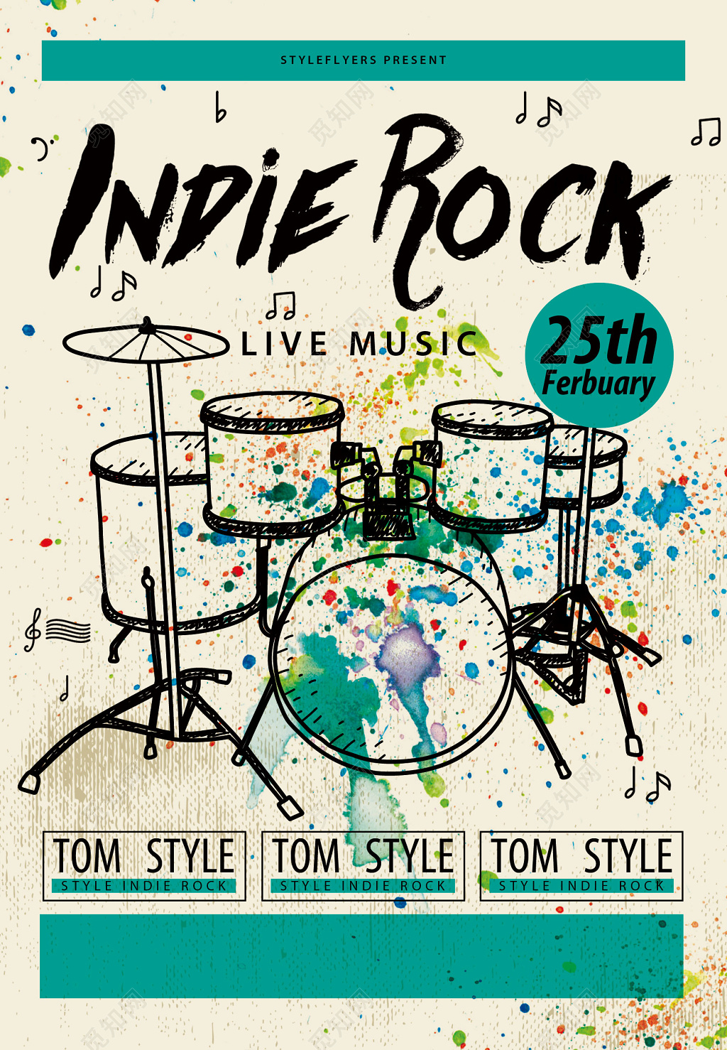 独立摇滚米白色海报设计