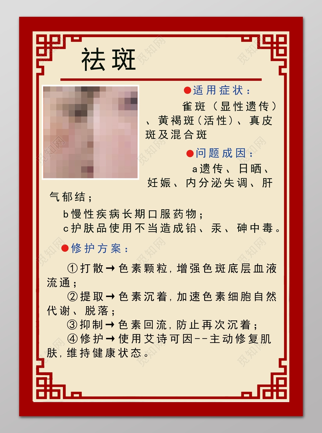 祛斑适用症状问题原因修护方案海报设计