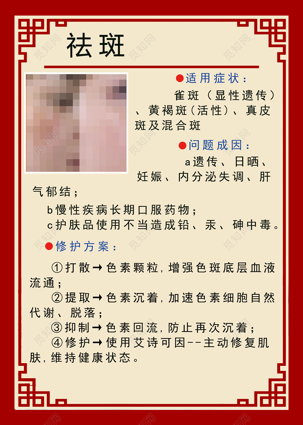 祛斑适用症状问题原因修护方案海报设计