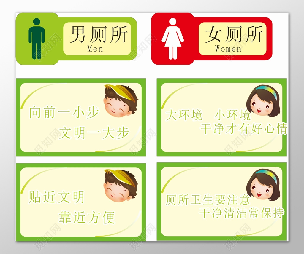 中小学幼儿园男厕所女厕所卡通指示牌标语