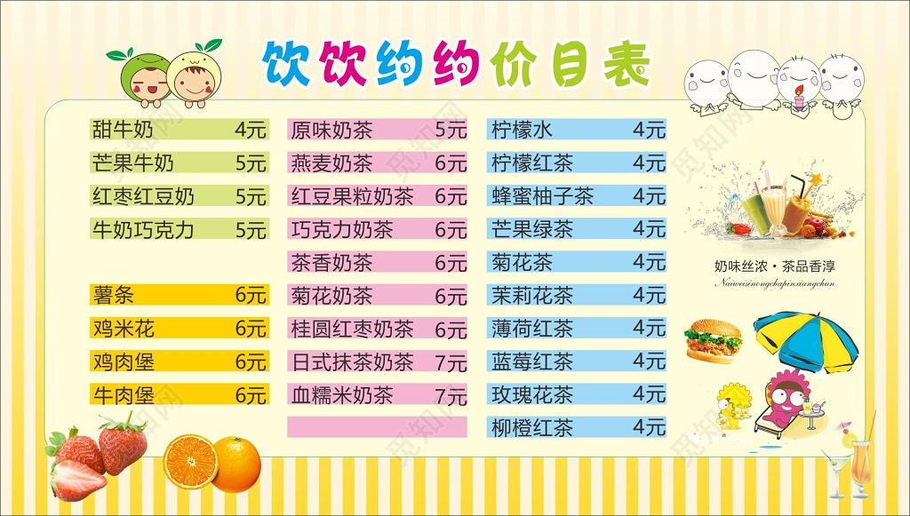 奶茶价格表奶茶价目表价格清单