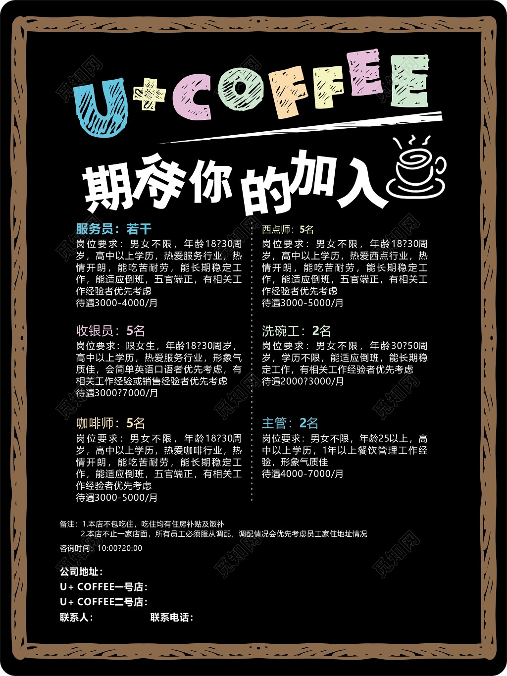 咖啡店服务员主管招聘咖啡店招聘海报