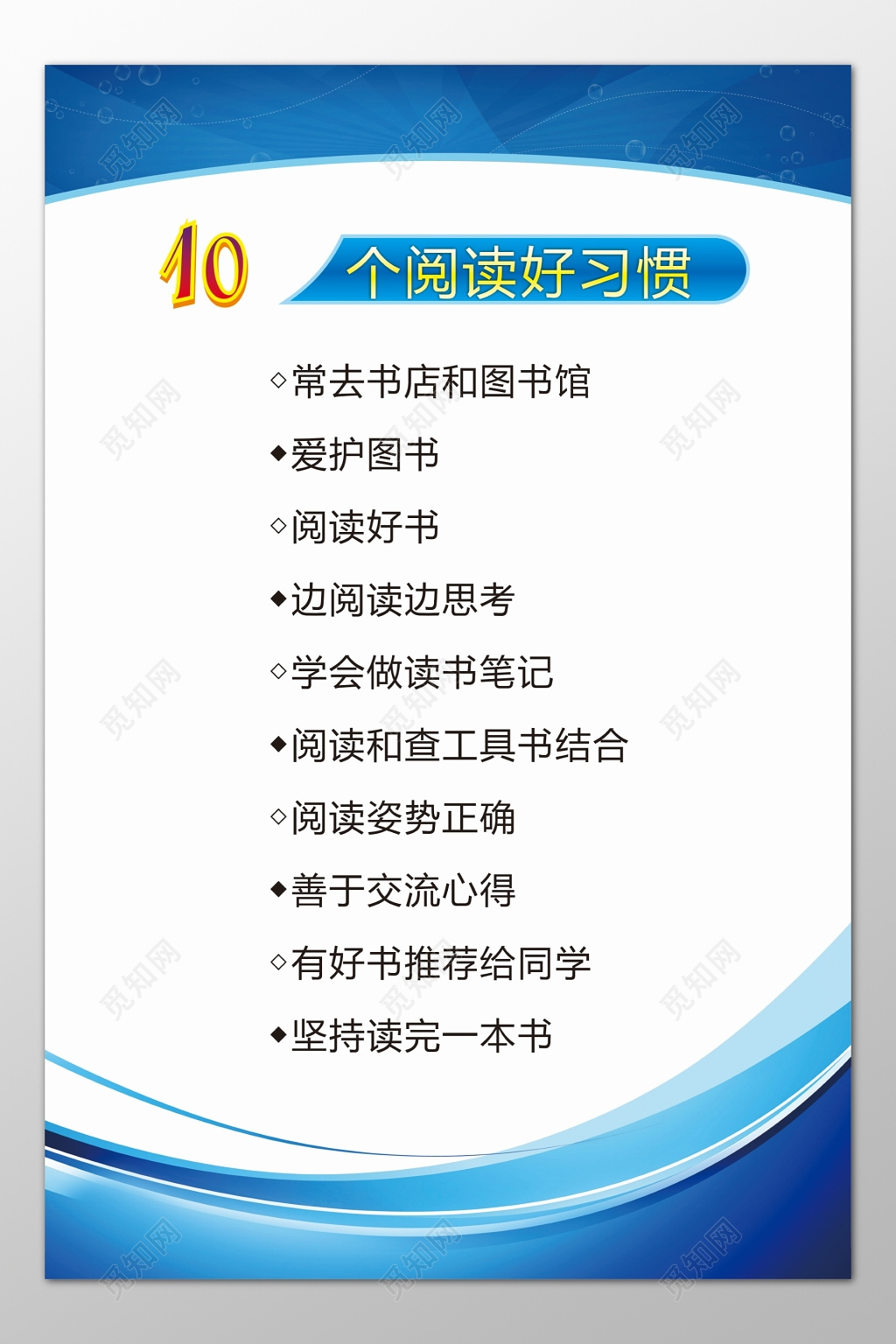 十个阅读好习惯爱护图书阅读好书交流心得宣传栏