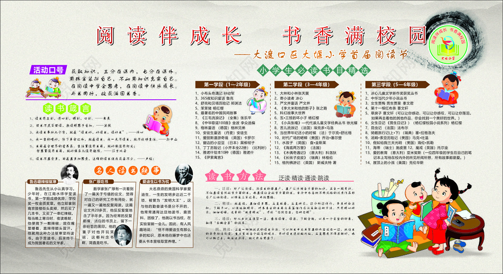 小学阅读伴成长书香满校园活动口号读书节海报模板