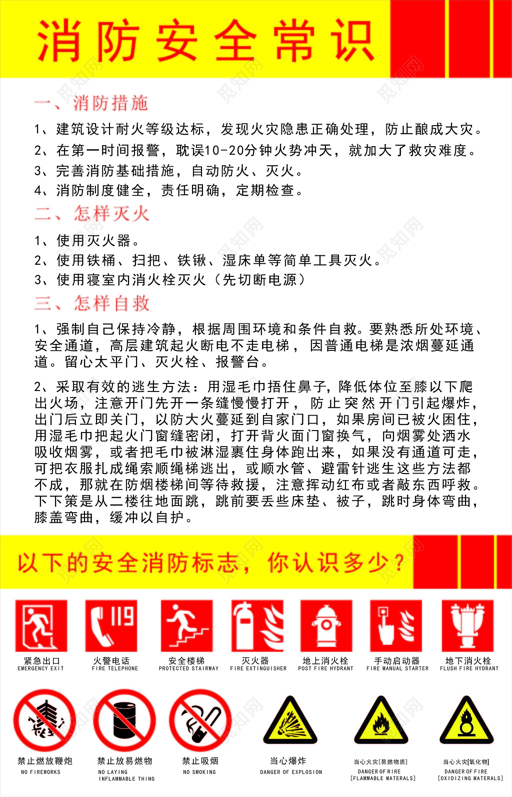 白色简单背景消防安全常识宣传海报设计