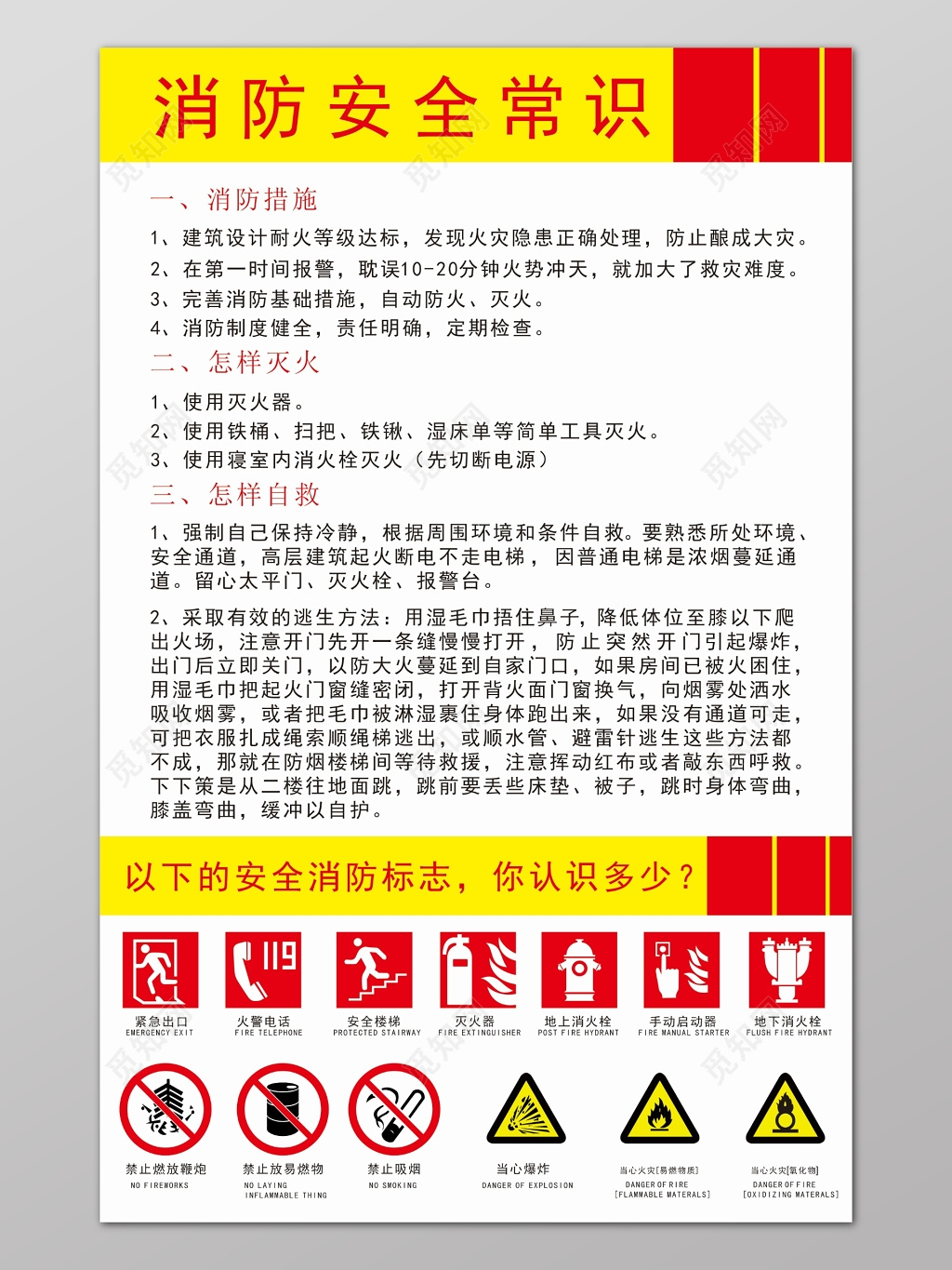 白色简单背景消防安全常识宣传海报设计
