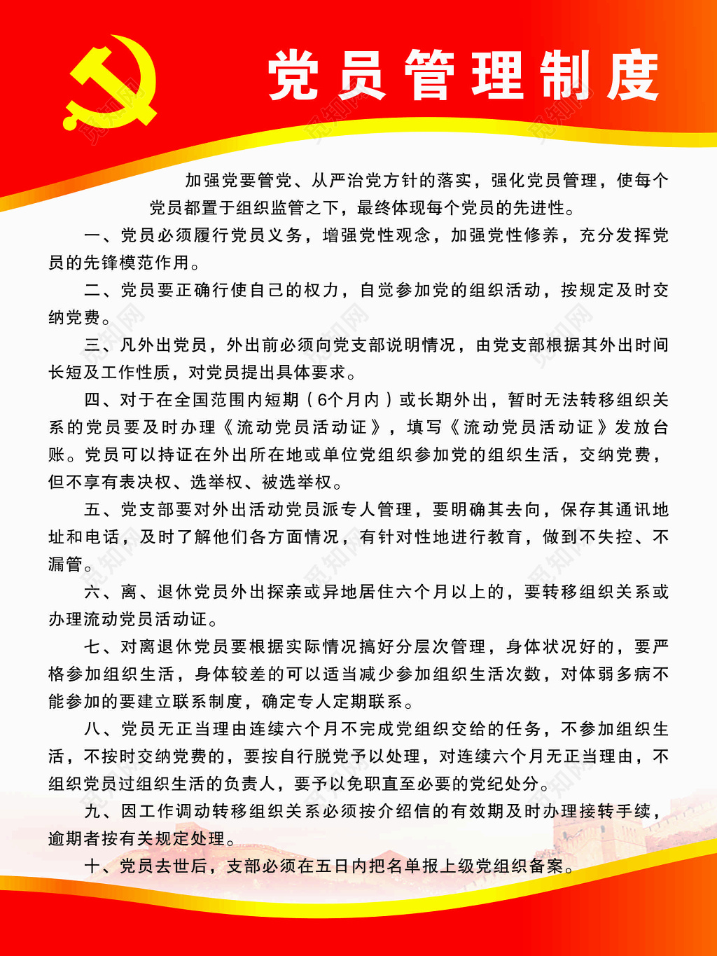 党员管理加强从严治党方针落实强化管理制度牌