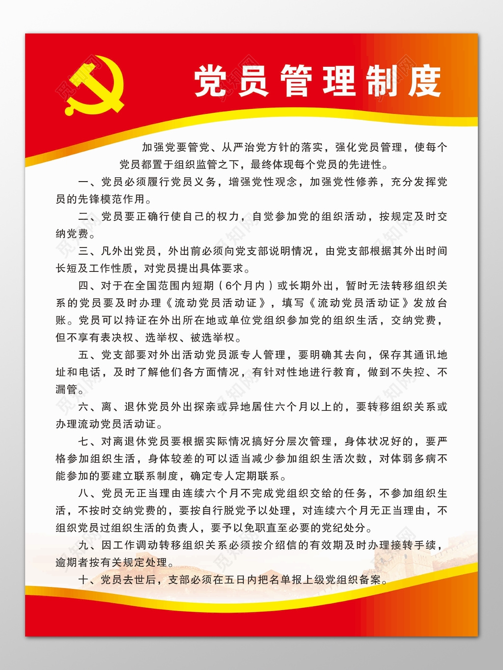 党员管理加强从严治党方针落实强化管理制度牌