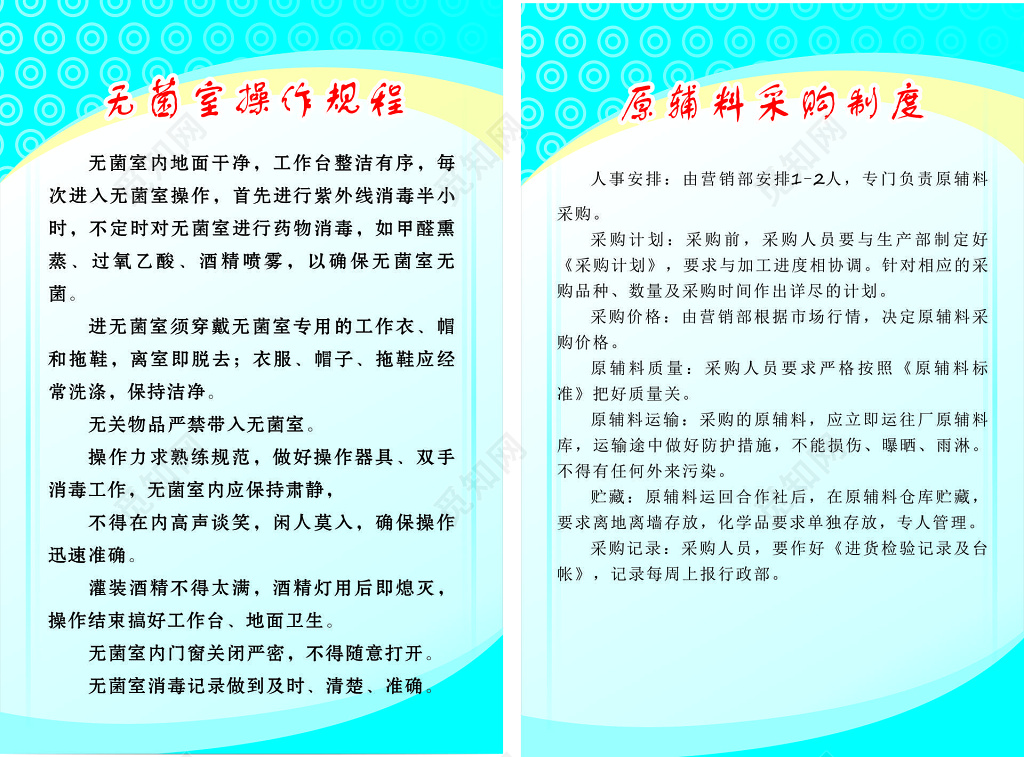 实验室无菌室操作规程原辅料采购制度牌