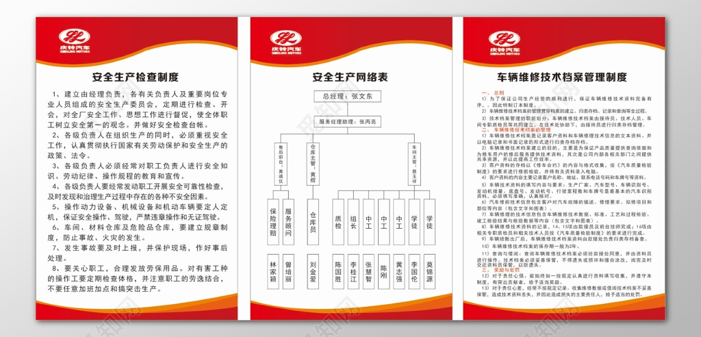 汽车公司安全生产检查网络表车辆维修技术档案制度牌