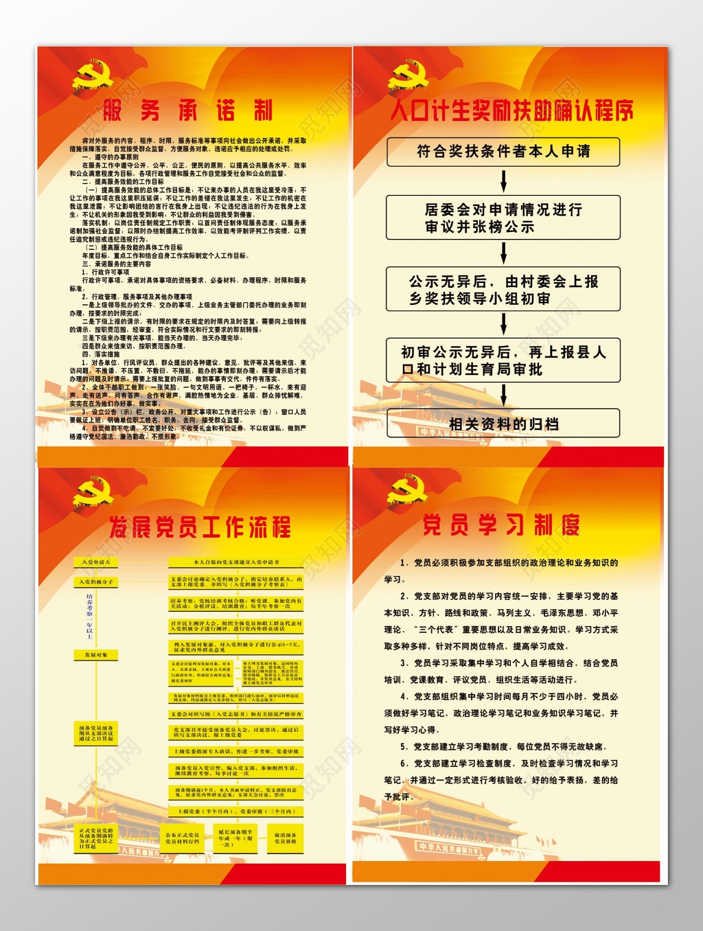 服务承诺制人口计生奖励扶助确认程序党员学习制度牌