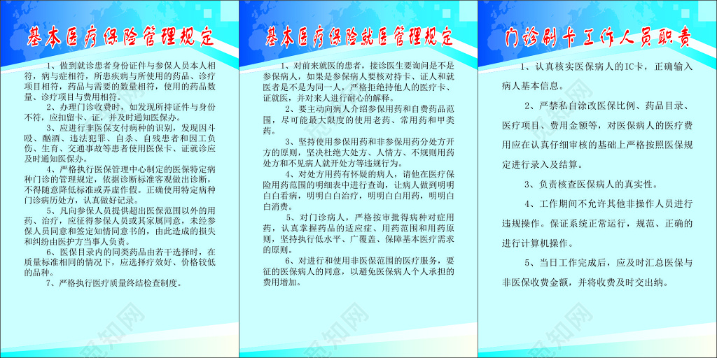 医院基本医疗保险就医管理刷卡工作人员职责制度牌