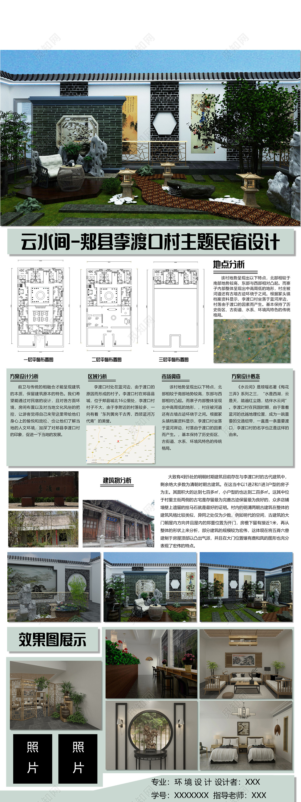 室内设计毕业设计民宿设计简单展板模板
