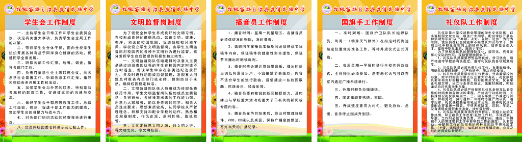 大学学生会工作文明监督岗播音员国旗手礼仪队工作制度牌