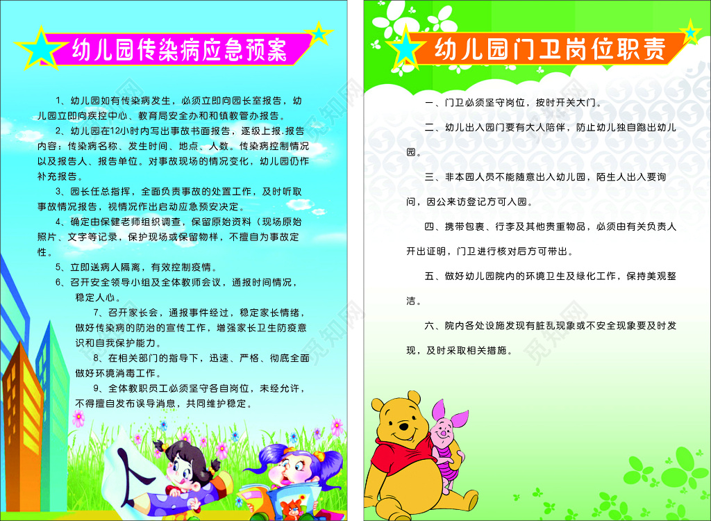 幼儿园传染病门卫岗位职责卡通可爱制度牌