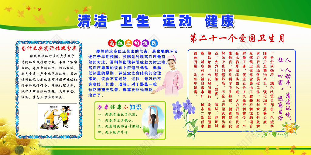 爱国卫生月健康卫生运动清洁简单展板模板
