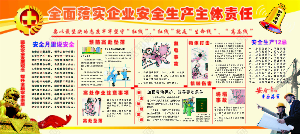 安全生产制度橘色渐变背景展板设计宣传栏设计