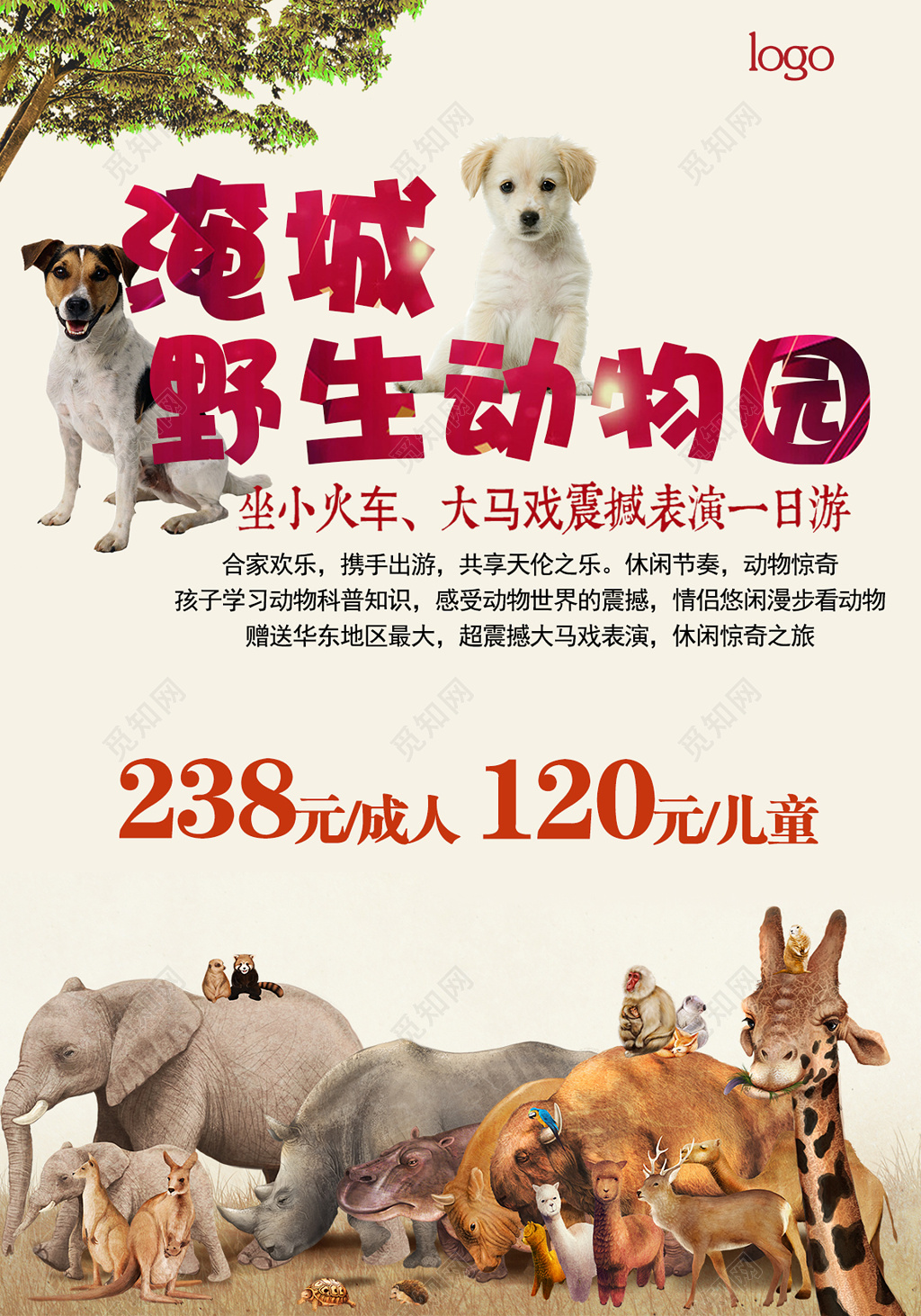 野生动物园表演一日游简单海报模板