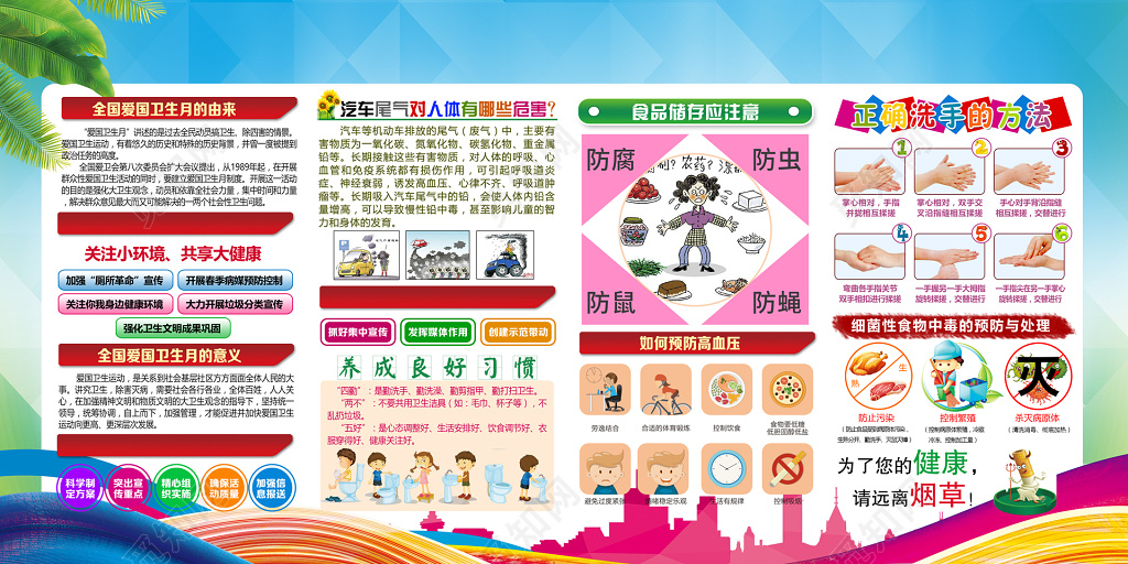 爱国卫生月关注环境共享健康养成习惯简单海报模板