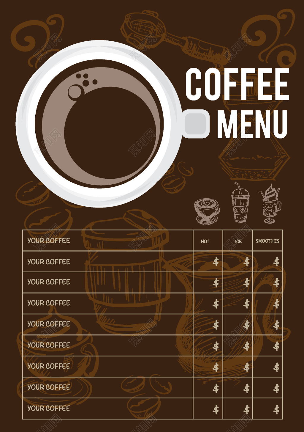 褐色coffee shop 咖啡菜单设计