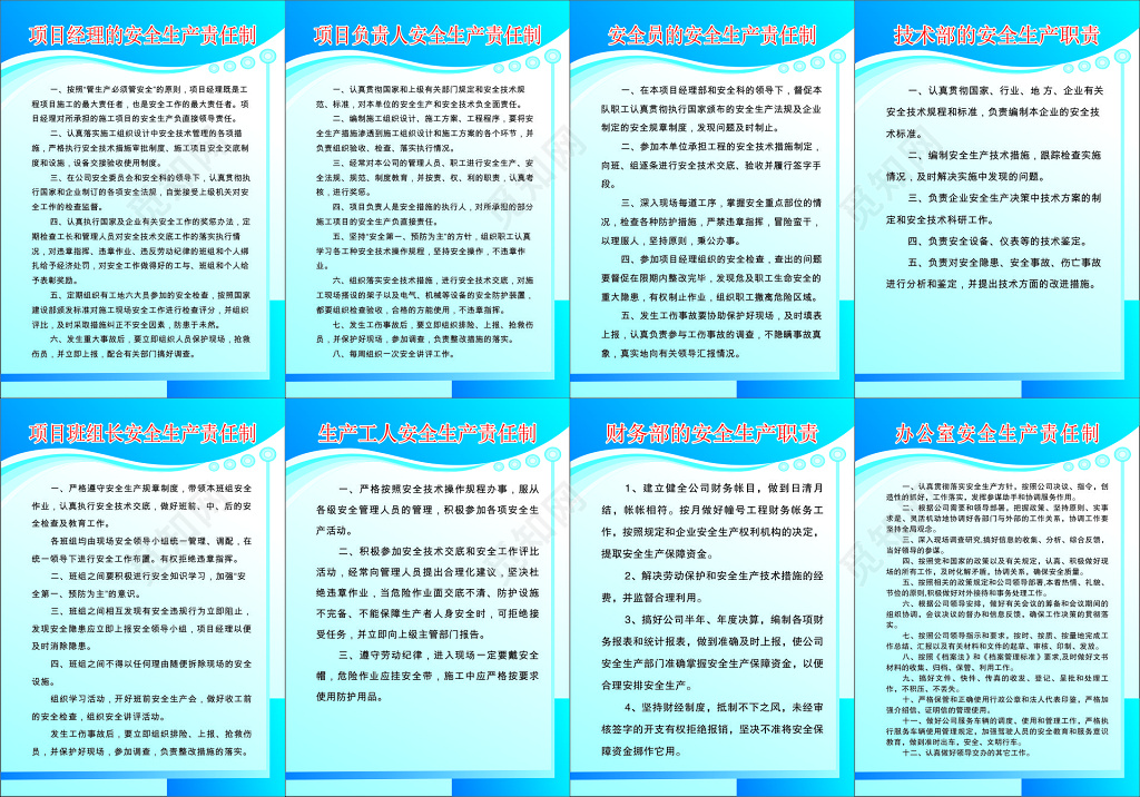 项目负责人安全生产责任制安全员的安全生产责任制展板