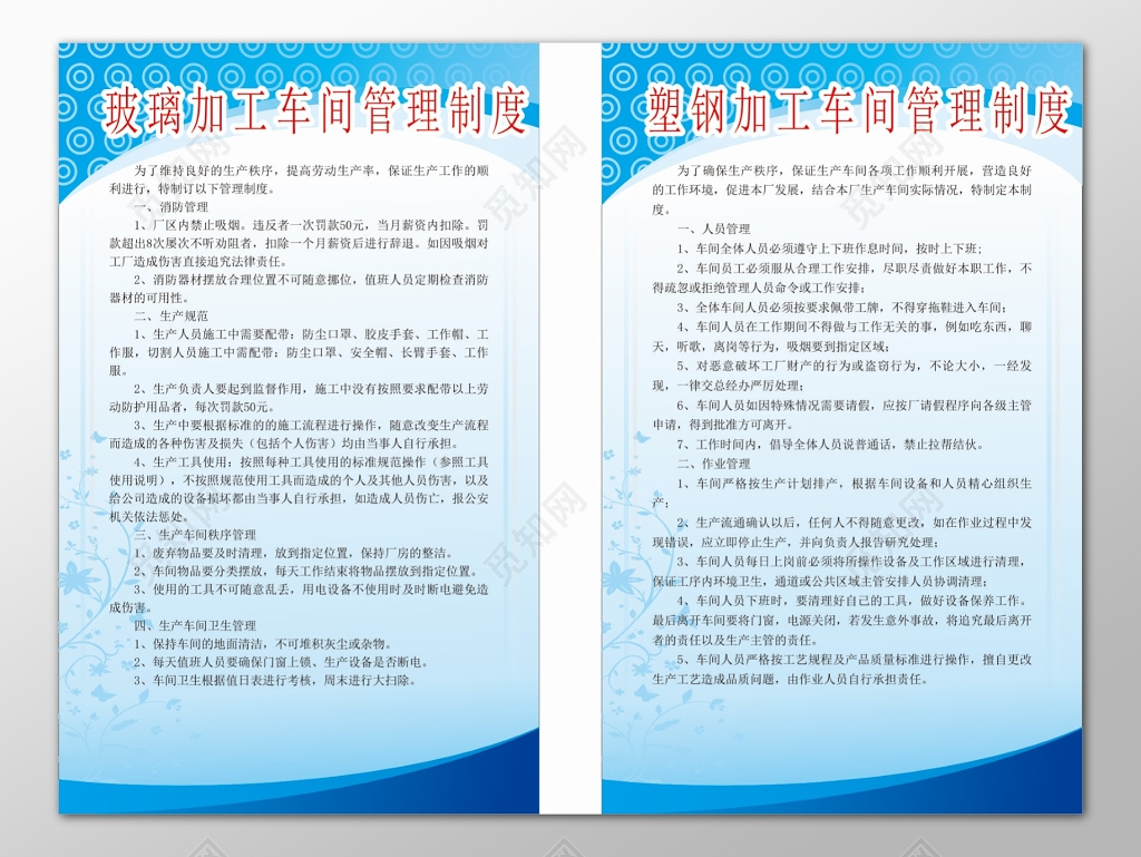 公司车间玻璃塑钢加工安全操作规程蓝色制度牌