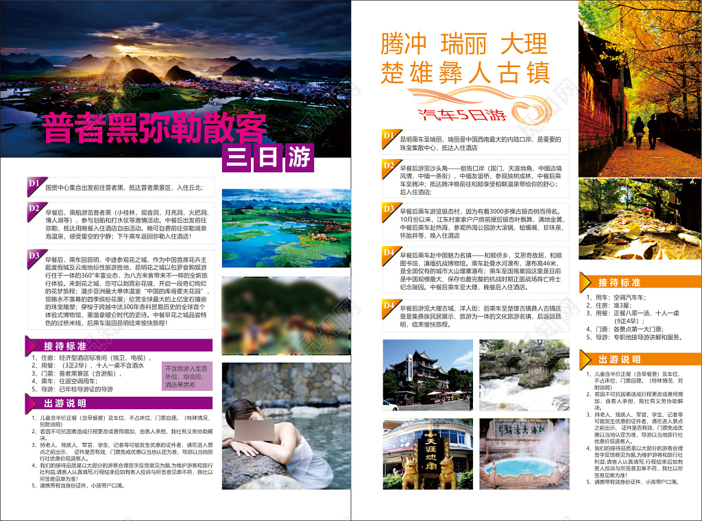 腾冲大理瑞丽古镇旅游接待标准出游说明海报模板