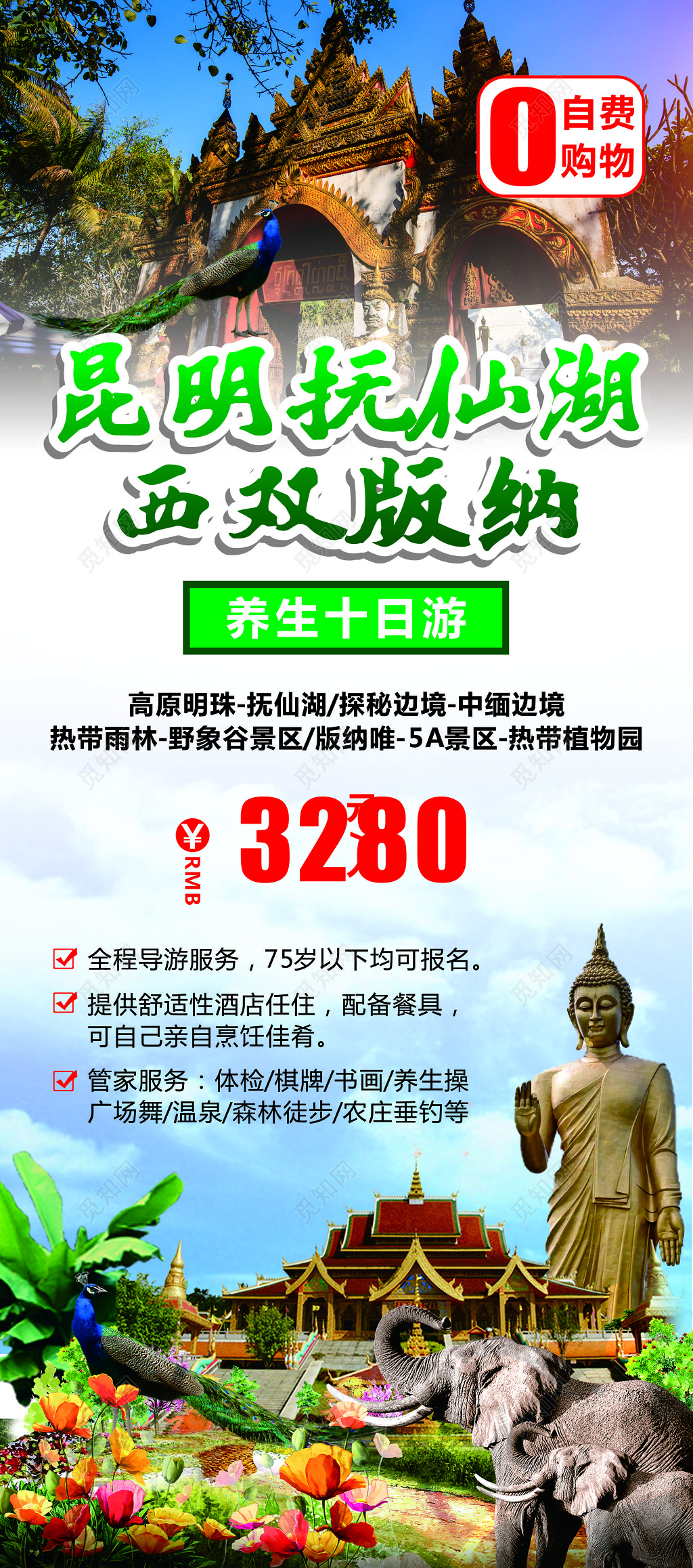 昆明抚仙湖旅游西双版纳养生游热带雨林高原明珠海报模板
