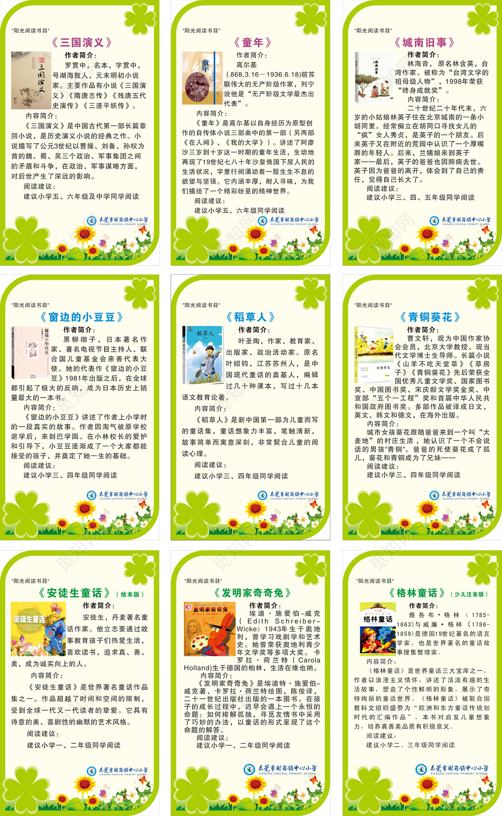 阳光阅读书目书籍推荐展板