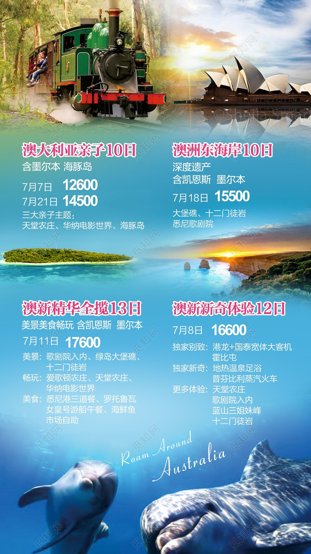 澳洲澳大利亚新西兰亲子旅游宣传海报
