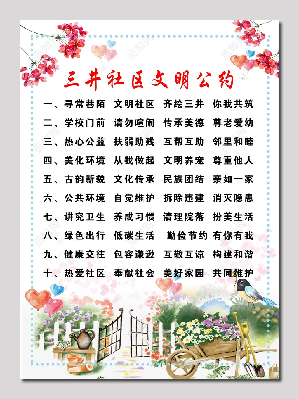 社区文明公约居民公约海报