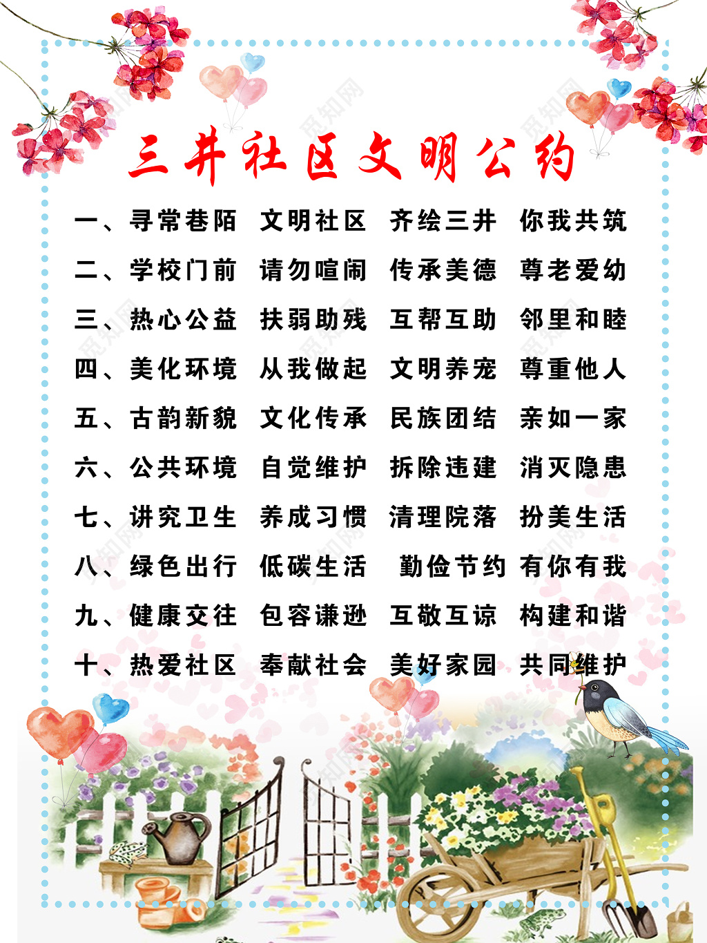 社区文明公约居民公约海报